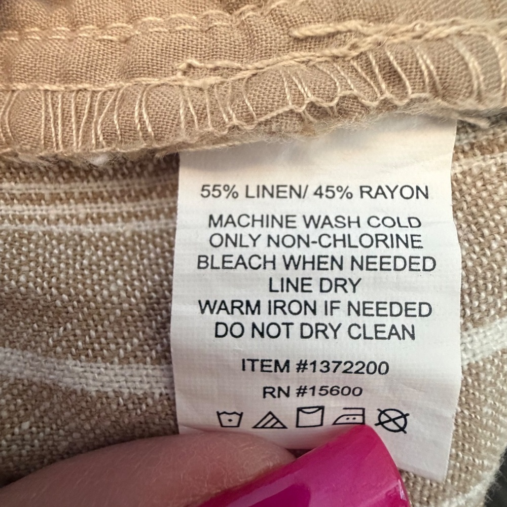 Briggs Women's Tan & White Linen Beach Pants, Tie Waist, Size Medium - Picture 7 of 12